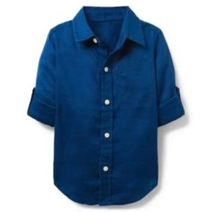 Janie and Jack Boy Royal Blue Linen Roll-Cuff Shirt
